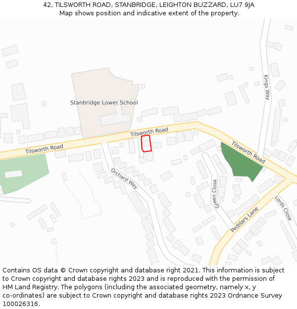 42, TILSWORTH ROAD, STANBRIDGE, LEIGHTON BUZZARD, LU7 9JA: Location map and indicative extent of plot