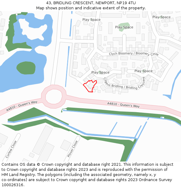 43, BRIDLING CRESCENT, NEWPORT, NP19 4TU: Location map and indicative extent of plot