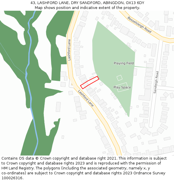 43, LASHFORD LANE, DRY SANDFORD, ABINGDON, OX13 6DY: Location map and indicative extent of plot