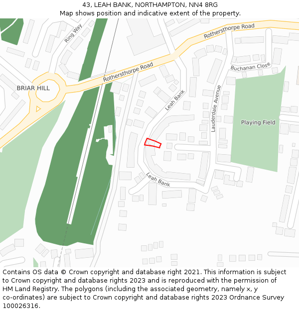 43, LEAH BANK, NORTHAMPTON, NN4 8RG: Location map and indicative extent of plot