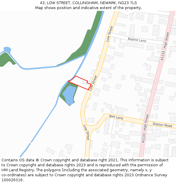 43, LOW STREET, COLLINGHAM, NEWARK, NG23 7LS: Location map and indicative extent of plot