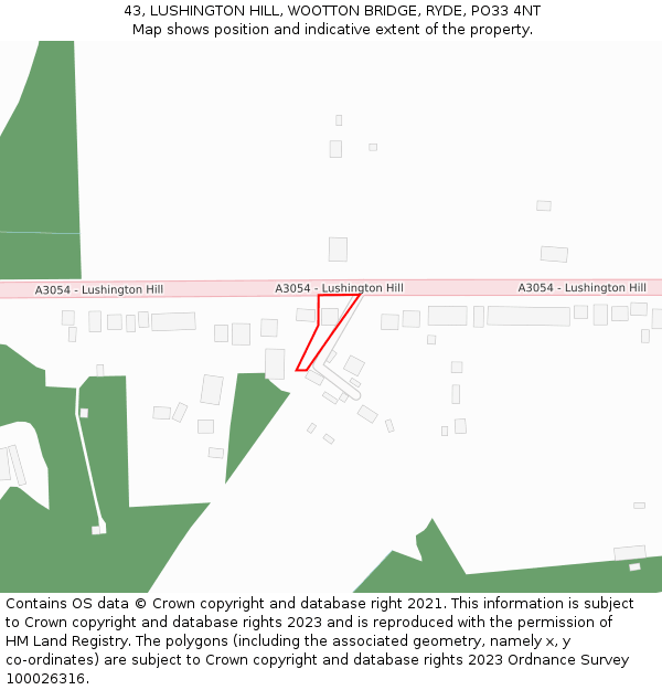 43, LUSHINGTON HILL, WOOTTON BRIDGE, RYDE, PO33 4NT: Location map and indicative extent of plot