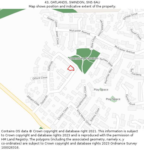 43, OATLANDS, SWINDON, SN5 6AU: Location map and indicative extent of plot