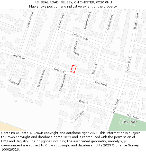 43, SEAL ROAD, SELSEY, CHICHESTER, PO20 0HU: Location map and indicative extent of plot