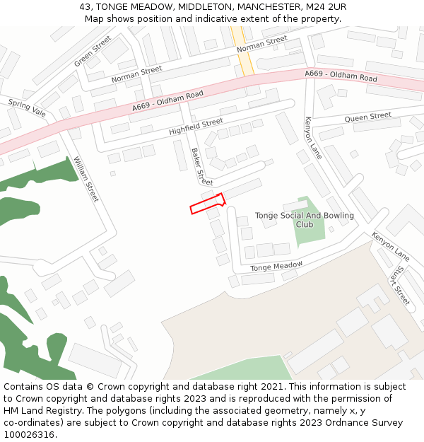 43, TONGE MEADOW, MIDDLETON, MANCHESTER, M24 2UR: Location map and indicative extent of plot