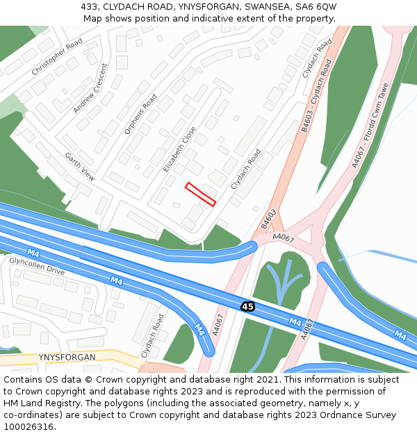 433, CLYDACH ROAD, YNYSFORGAN, SWANSEA, SA6 6QW: Location map and indicative extent of plot