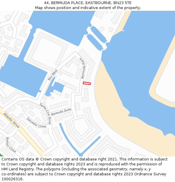 44, BERMUDA PLACE, EASTBOURNE, BN23 5TE: Location map and indicative extent of plot