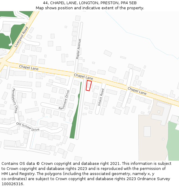 44, CHAPEL LANE, LONGTON, PRESTON, PR4 5EB: Location map and indicative extent of plot