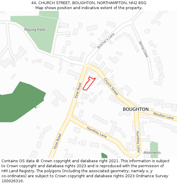 44, CHURCH STREET, BOUGHTON, NORTHAMPTON, NN2 8SG: Location map and indicative extent of plot