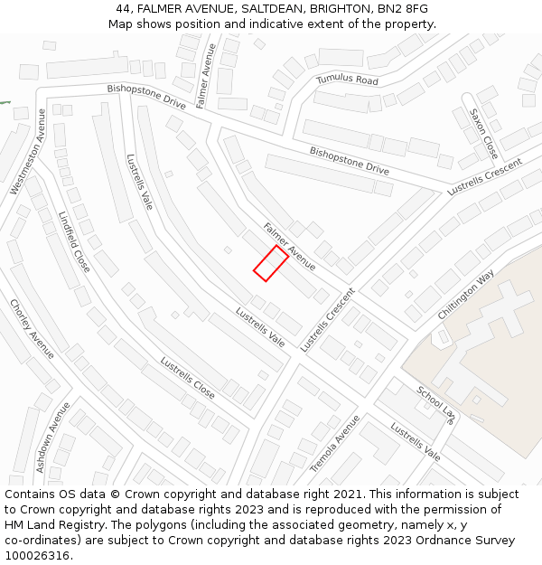 44, FALMER AVENUE, SALTDEAN, BRIGHTON, BN2 8FG: Location map and indicative extent of plot