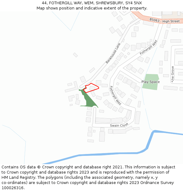 44, FOTHERGILL WAY, WEM, SHREWSBURY, SY4 5NX: Location map and indicative extent of plot