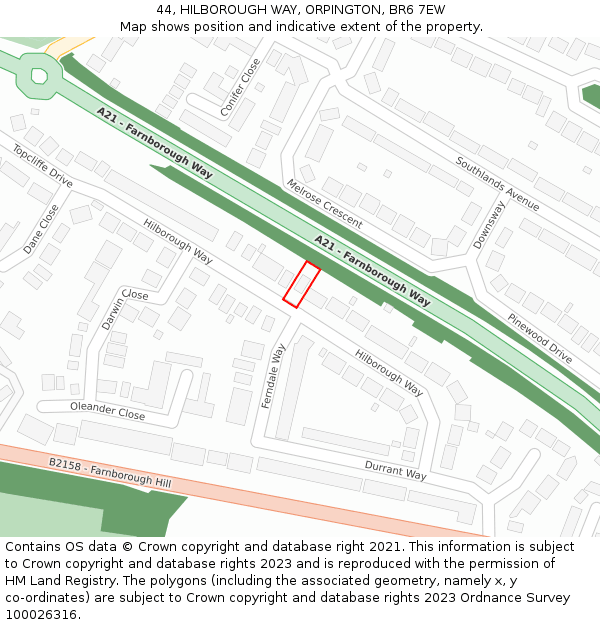 44, HILBOROUGH WAY, ORPINGTON, BR6 7EW: Location map and indicative extent of plot