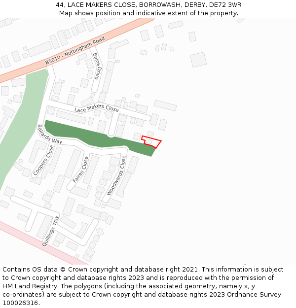 44, LACE MAKERS CLOSE, BORROWASH, DERBY, DE72 3WR: Location map and indicative extent of plot