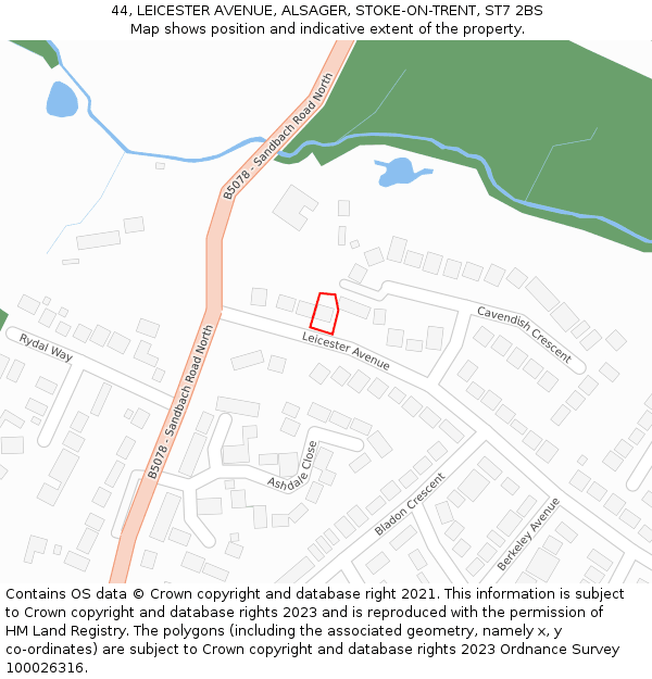 44, LEICESTER AVENUE, ALSAGER, STOKE-ON-TRENT, ST7 2BS: Location map and indicative extent of plot