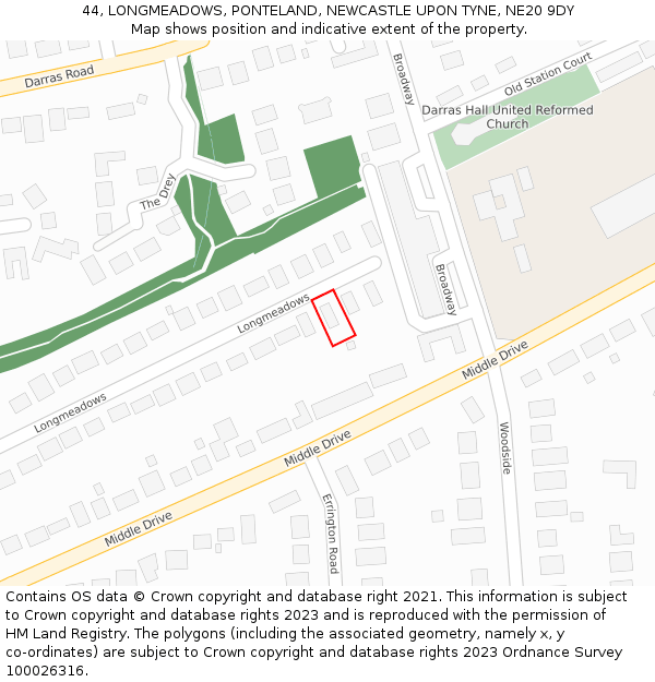 44, LONGMEADOWS, PONTELAND, NEWCASTLE UPON TYNE, NE20 9DY: Location map and indicative extent of plot