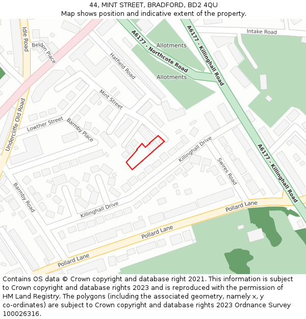 44, MINT STREET, BRADFORD, BD2 4QU: Location map and indicative extent of plot