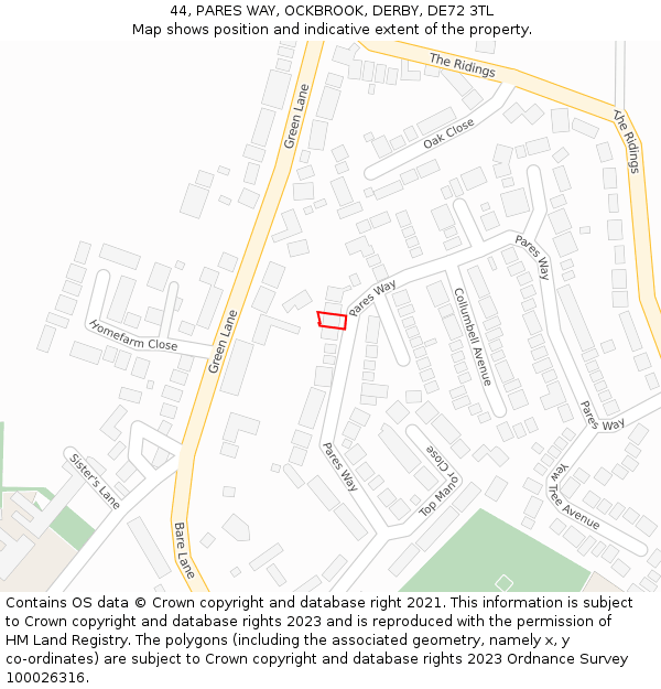 44, PARES WAY, OCKBROOK, DERBY, DE72 3TL: Location map and indicative extent of plot