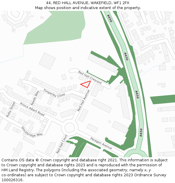 44, RED HALL AVENUE, WAKEFIELD, WF1 2FX: Location map and indicative extent of plot