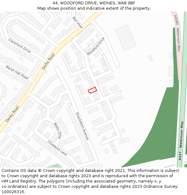 44, WOODFORD DRIVE, WIDNES, WA8 9BF: Location map and indicative extent of plot