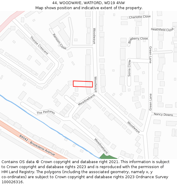 44, WOODWAYE, WATFORD, WD19 4NW: Location map and indicative extent of plot