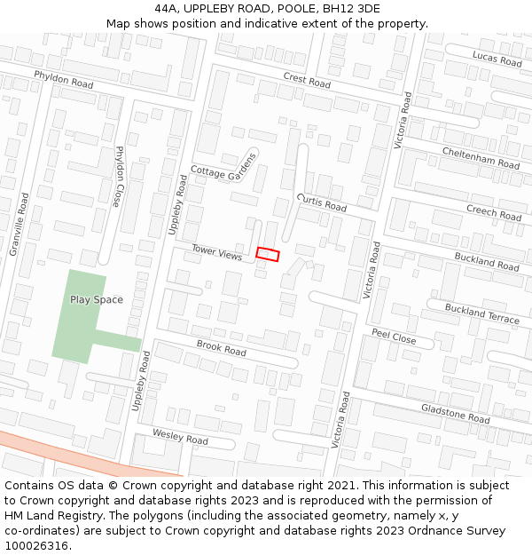 44A, UPPLEBY ROAD, POOLE, BH12 3DE: Location map and indicative extent of plot