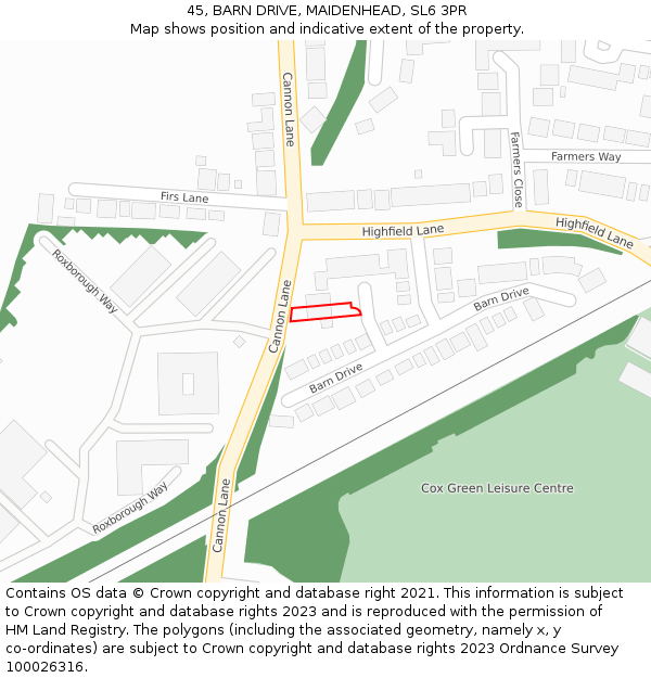 45, BARN DRIVE, MAIDENHEAD, SL6 3PR: Location map and indicative extent of plot