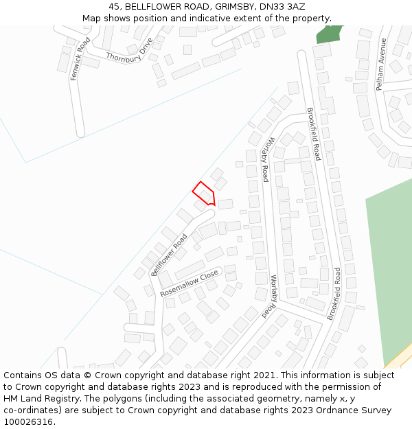 45, BELLFLOWER ROAD, GRIMSBY, DN33 3AZ: Location map and indicative extent of plot