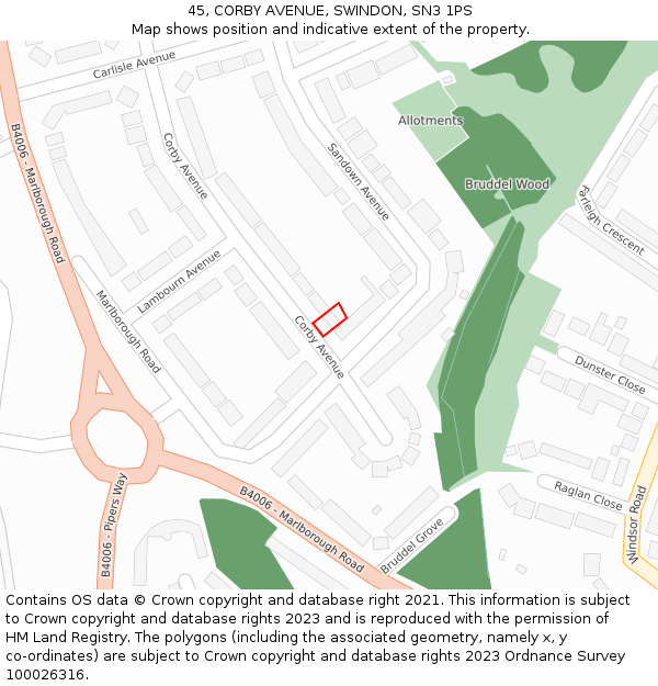 45, CORBY AVENUE, SWINDON, SN3 1PS: Location map and indicative extent of plot