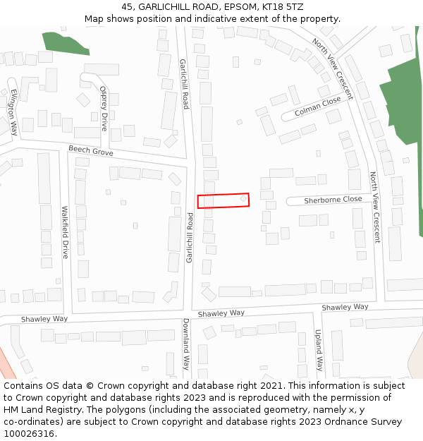 45, GARLICHILL ROAD, EPSOM, KT18 5TZ: Location map and indicative extent of plot