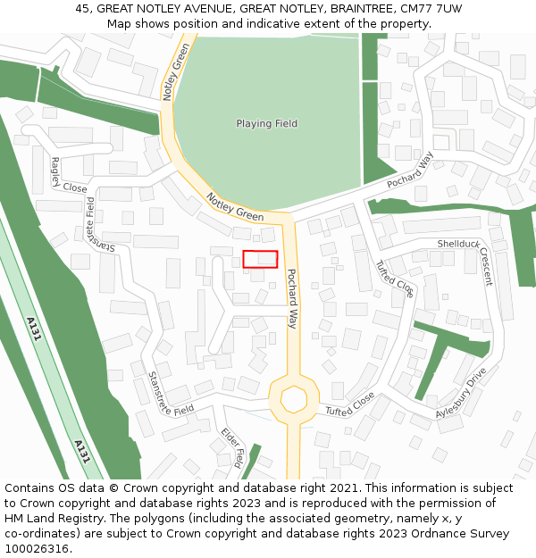 45, GREAT NOTLEY AVENUE, GREAT NOTLEY, BRAINTREE, CM77 7UW: Location map and indicative extent of plot