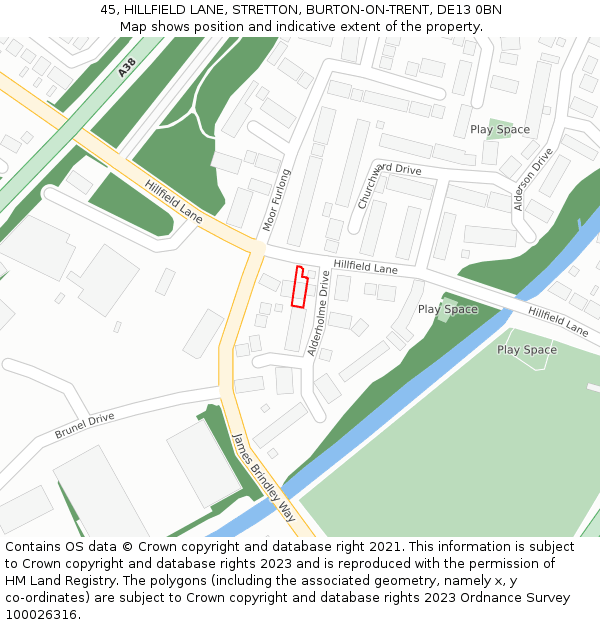 45, HILLFIELD LANE, STRETTON, BURTON-ON-TRENT, DE13 0BN: Location map and indicative extent of plot