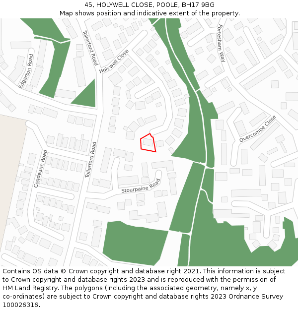 45, HOLYWELL CLOSE, POOLE, BH17 9BG: Location map and indicative extent of plot