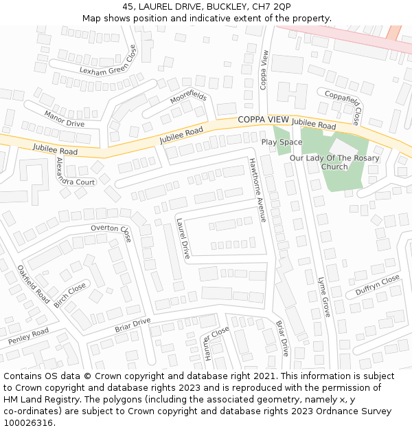 45, LAUREL DRIVE, BUCKLEY, CH7 2QP: Location map and indicative extent of plot