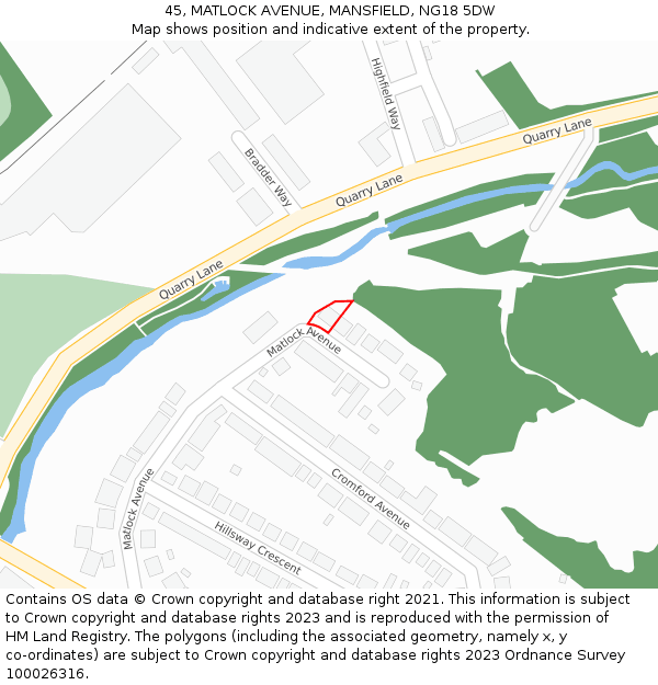 45, MATLOCK AVENUE, MANSFIELD, NG18 5DW: Location map and indicative extent of plot