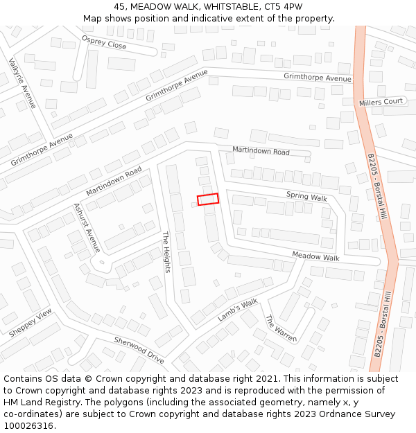 45, MEADOW WALK, WHITSTABLE, CT5 4PW: Location map and indicative extent of plot