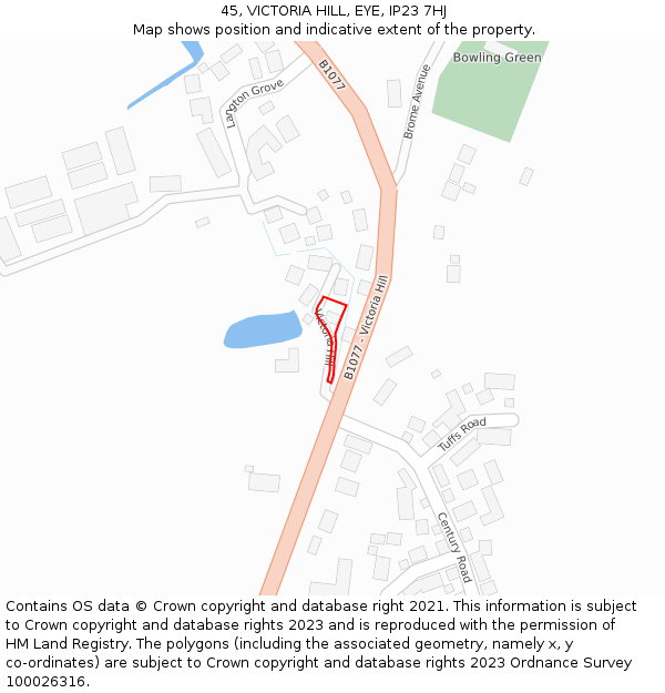 45, VICTORIA HILL, EYE, IP23 7HJ: Location map and indicative extent of plot