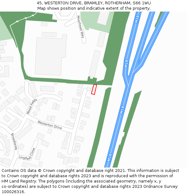 45, WESTERTON DRIVE, BRAMLEY, ROTHERHAM, S66 1WU: Location map and indicative extent of plot