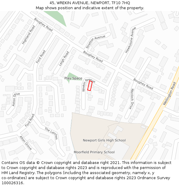 45, WREKIN AVENUE, NEWPORT, TF10 7HQ: Location map and indicative extent of plot