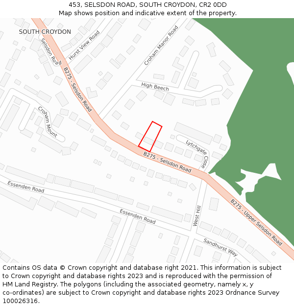 453, SELSDON ROAD, SOUTH CROYDON, CR2 0DD: Location map and indicative extent of plot