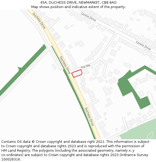 45A, DUCHESS DRIVE, NEWMARKET, CB8 8AG: Location map and indicative extent of plot