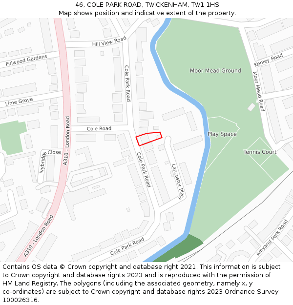 46, COLE PARK ROAD, TWICKENHAM, TW1 1HS: Location map and indicative extent of plot