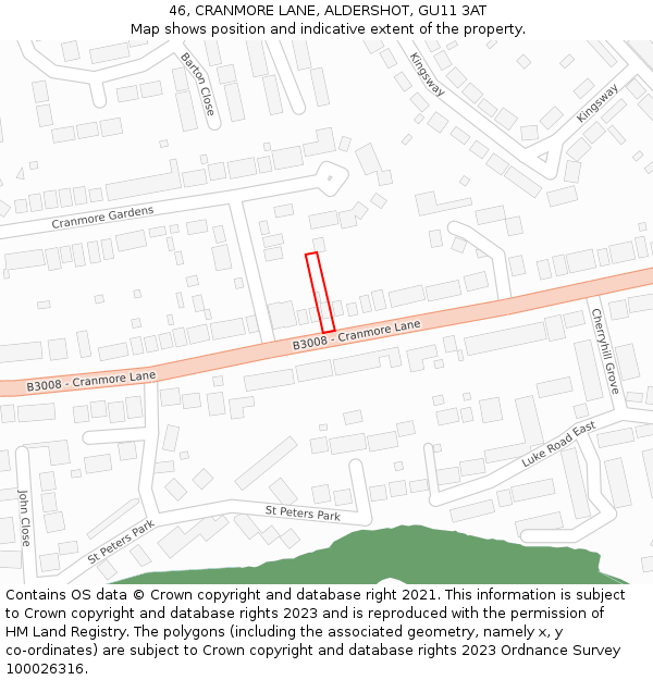 46, CRANMORE LANE, ALDERSHOT, GU11 3AT: Location map and indicative extent of plot