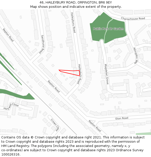 46, HAILEYBURY ROAD, ORPINGTON, BR6 9EY: Location map and indicative extent of plot