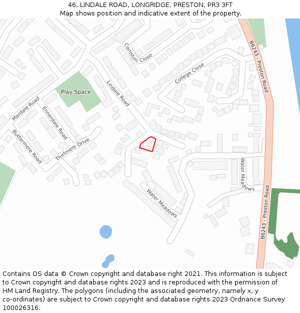 46, LINDALE ROAD, LONGRIDGE, PRESTON, PR3 3FT: Location map and indicative extent of plot