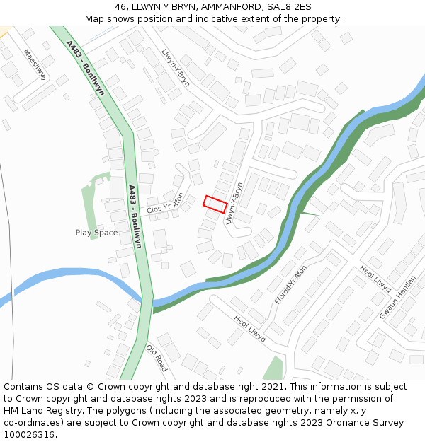 46, LLWYN Y BRYN, AMMANFORD, SA18 2ES: Location map and indicative extent of plot