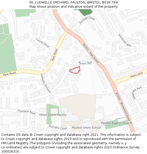 46, LUDWELLS ORCHARD, PAULTON, BRISTOL, BS39 7XW: Location map and indicative extent of plot