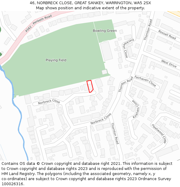 46, NORBRECK CLOSE, GREAT SANKEY, WARRINGTON, WA5 2SX: Location map and indicative extent of plot