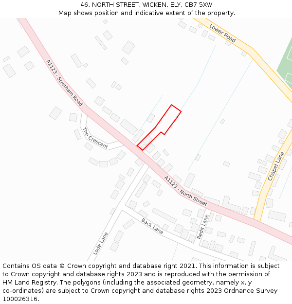 46, NORTH STREET, WICKEN, ELY, CB7 5XW: Location map and indicative extent of plot