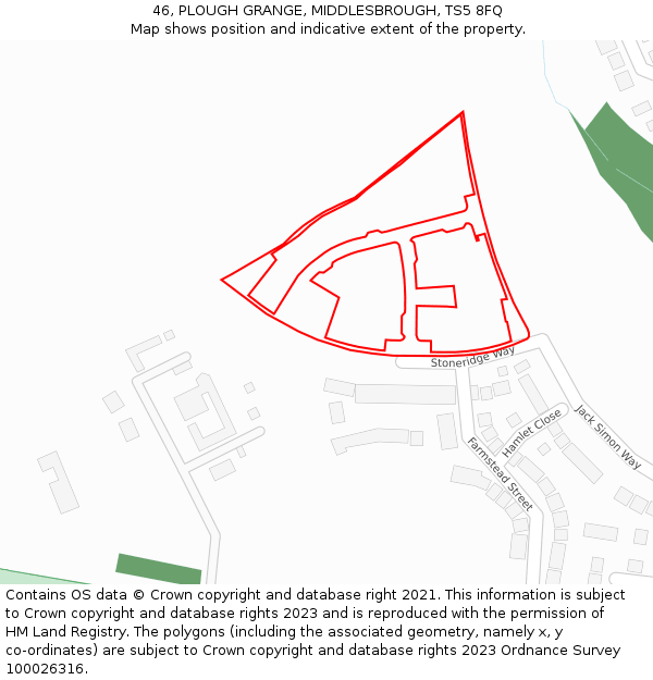 46, PLOUGH GRANGE, MIDDLESBROUGH, TS5 8FQ: Location map and indicative extent of plot