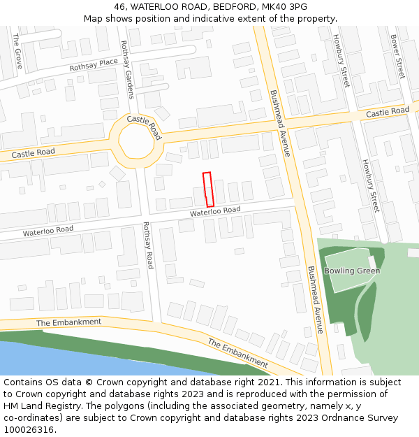 46, WATERLOO ROAD, BEDFORD, MK40 3PG: Location map and indicative extent of plot